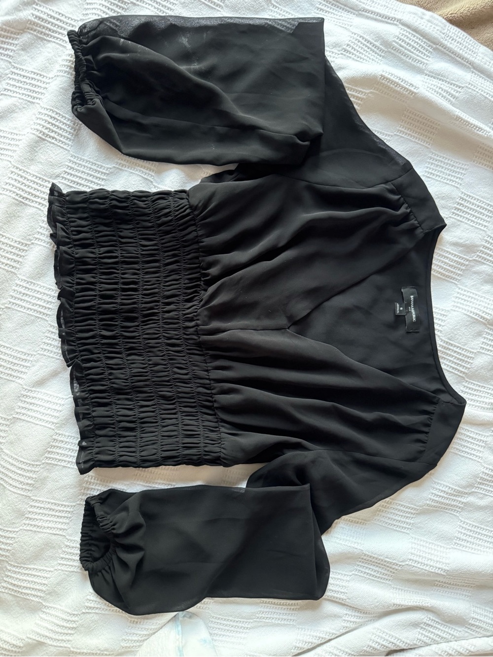 Banana Republic Black Smocked Waist Long Sleeve Blouse
